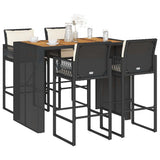 vidaXL 3-Piece Garden Bar Set with Cushions Poly Rattan Acacia Black