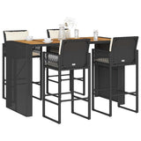vidaXL 3-Piece Garden Bar Set with Cushions Poly Rattan Acacia Black