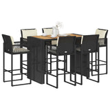 vidaXL 3-Piece Garden Bar Set with Cushions Poly Rattan Acacia Black