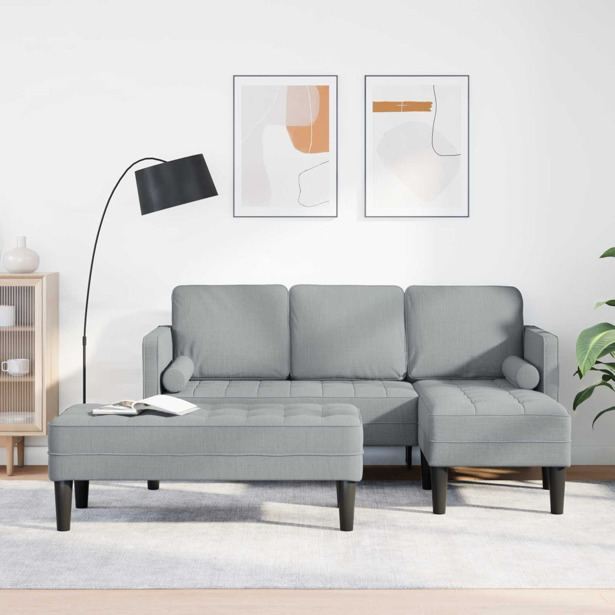vidaXL Sofa set with cushions 2 pcs Light gray Polyester