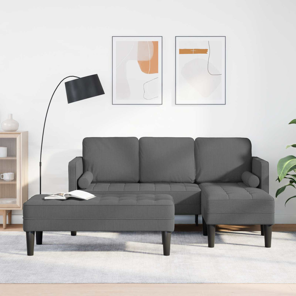vidaXL Sofa set with cushions 2 pcs Light gray Polyester