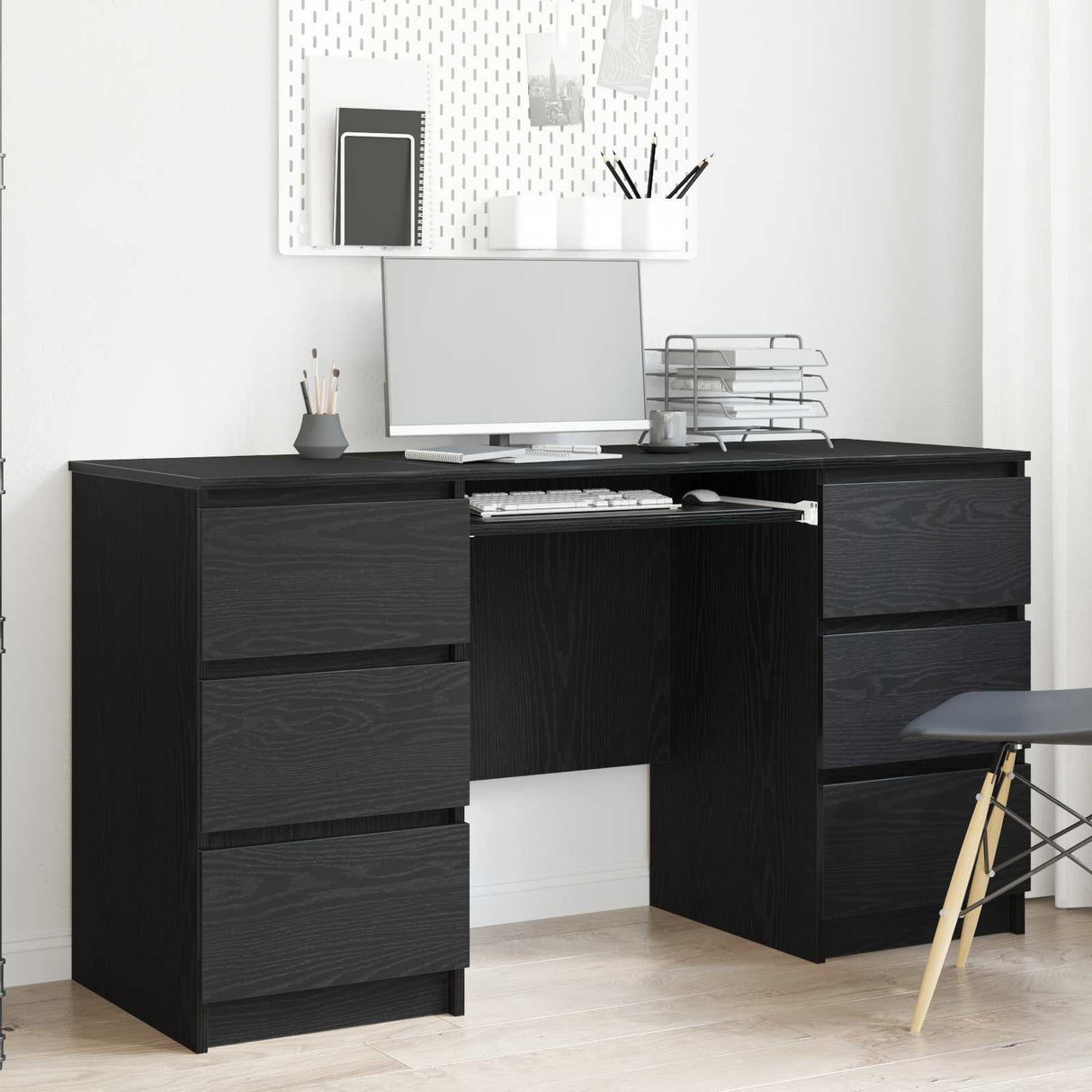 vidaXL Bureau met lade Zwart Eiken 140 x 50 x 76 cm Bewerkt hout
