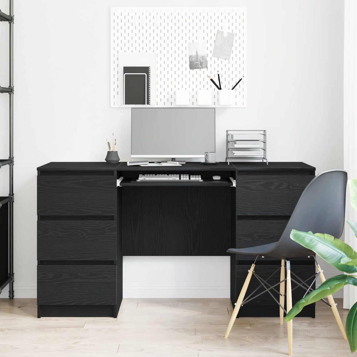 vidaXL Bureau met lade Zwart Eiken 140 x 50 x 76 cm Bewerkt hout