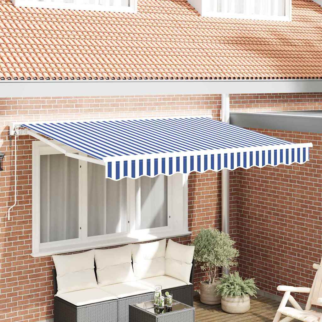 vidaXL Inklapbare Luifel Blauw en Wit 250 x 200 cm Aluminium en Stof