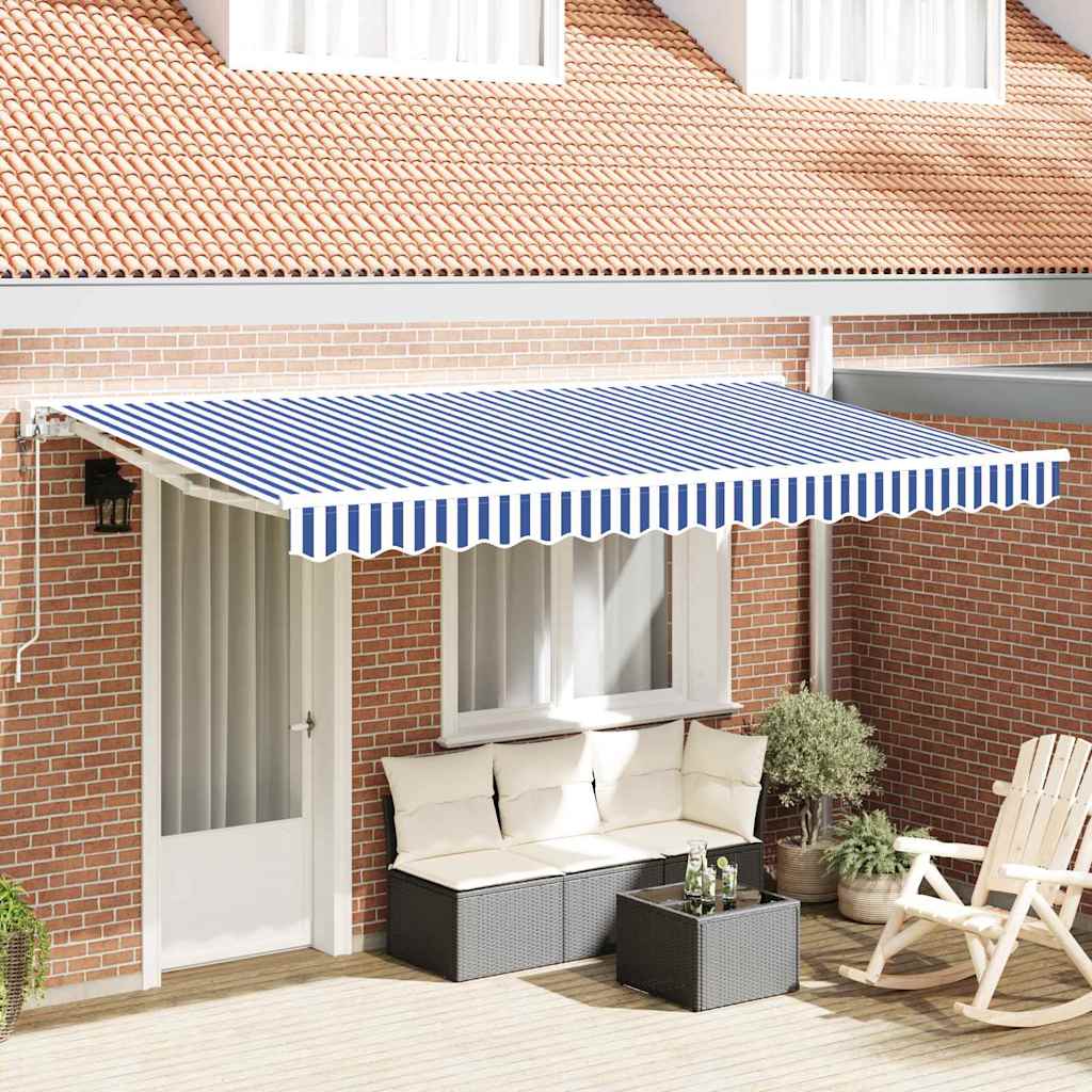 vidaXL Inklapbare Luifel Blauw en Wit 250 x 200 cm Aluminium en Stof