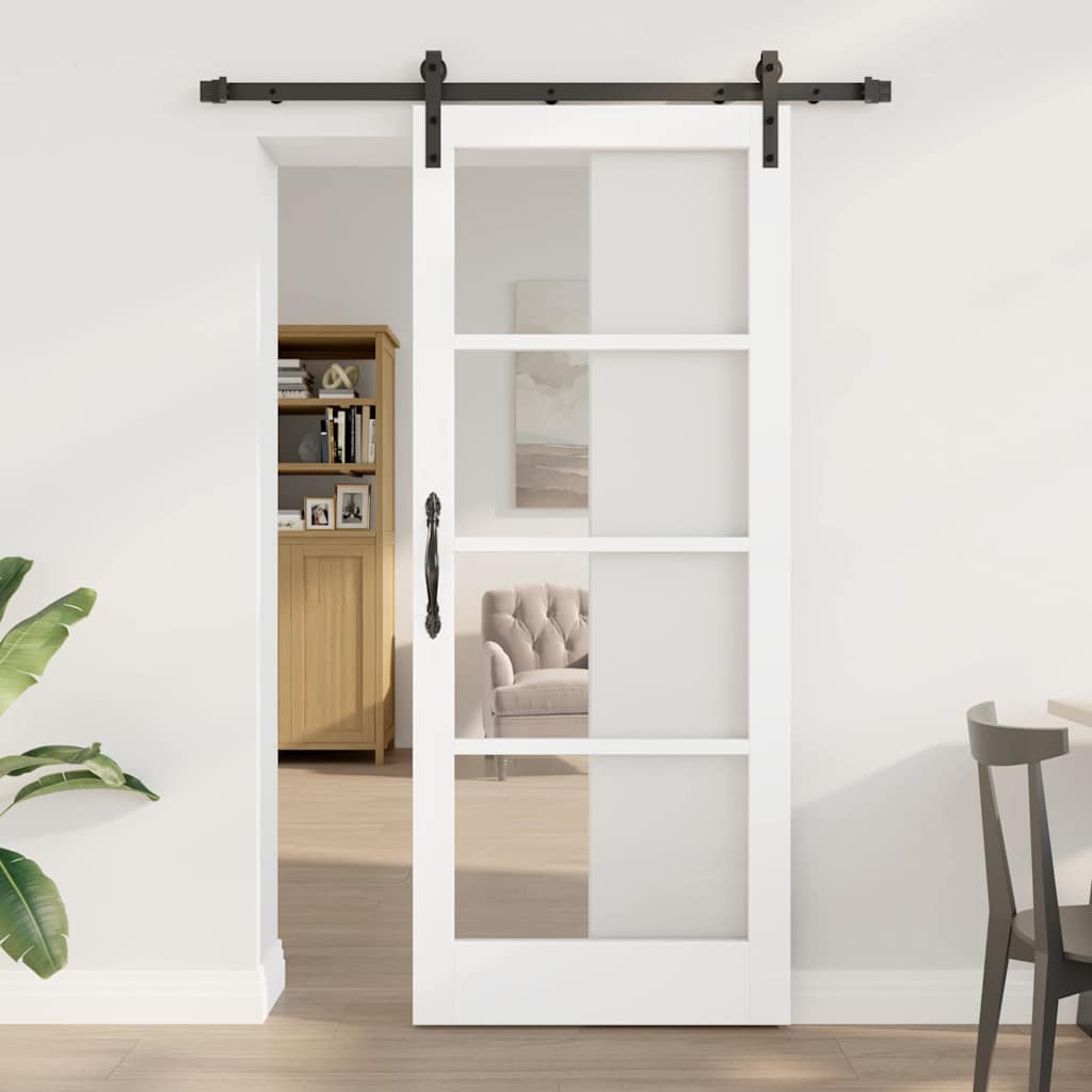 vidaXL Sliding Door ORKDAL White 73.5 x 211 cm Solid Pine Wood and Glass
