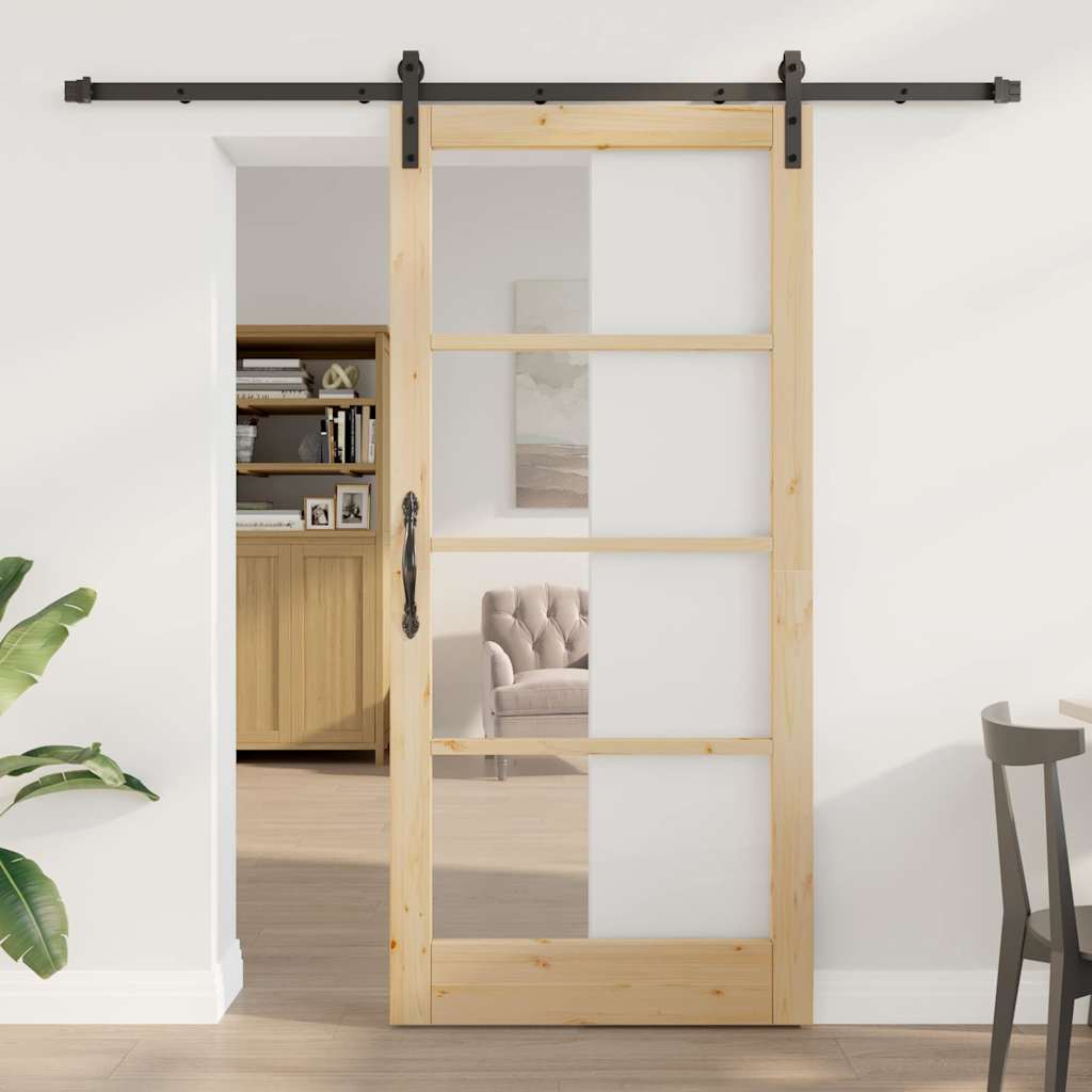 vidaXL Sliding Door ORKDAL White 73.5 x 211 cm Solid Pine Wood and Glass