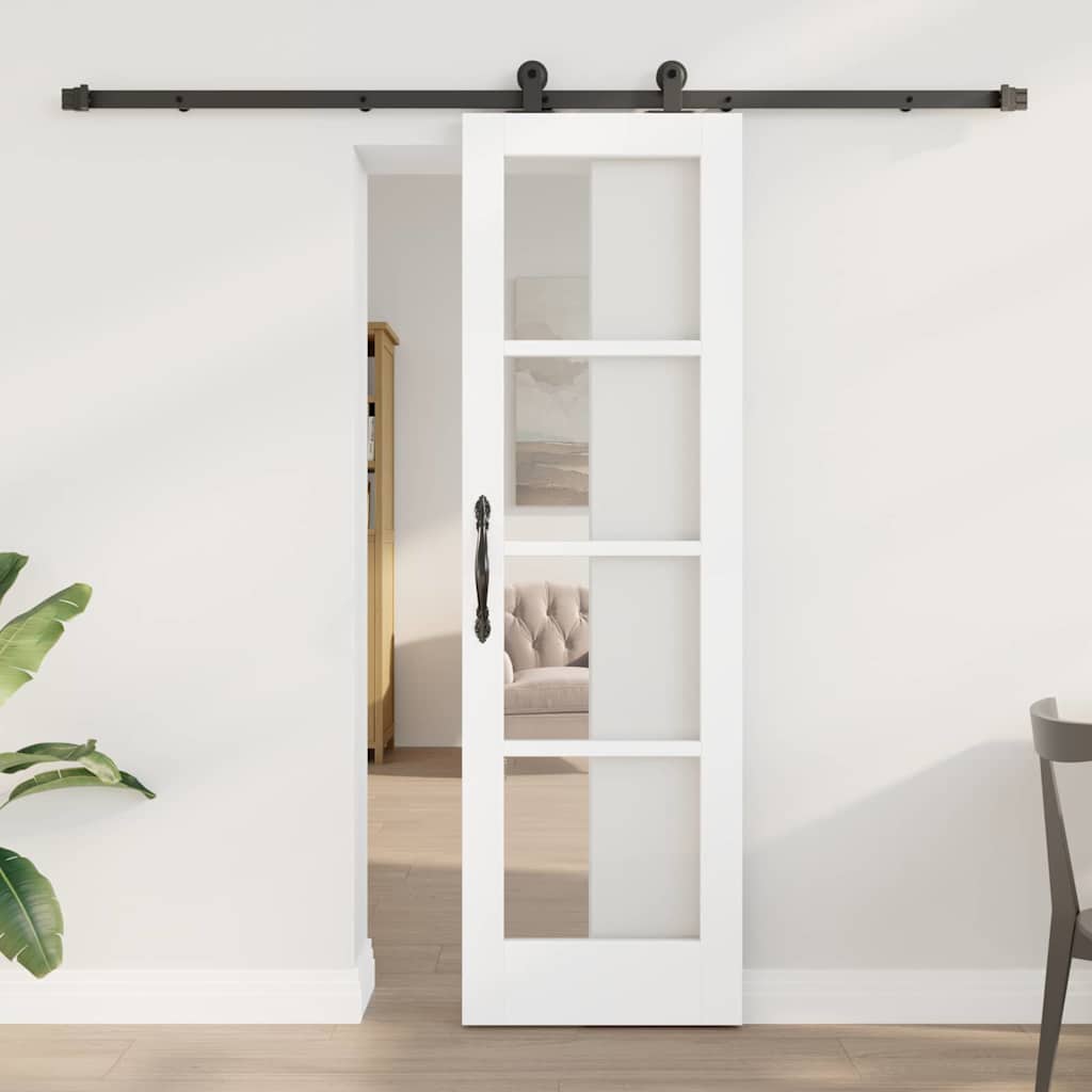 vidaXL Schuifdeur ORKDAL Wit 73,5 x 211 cm Massief grenenhout en glas