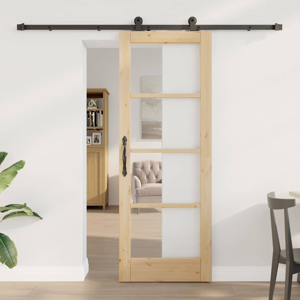 vidaXL Schuifdeur ORKDAL Wit 73,5 x 211 cm Massief grenenhout en glas
