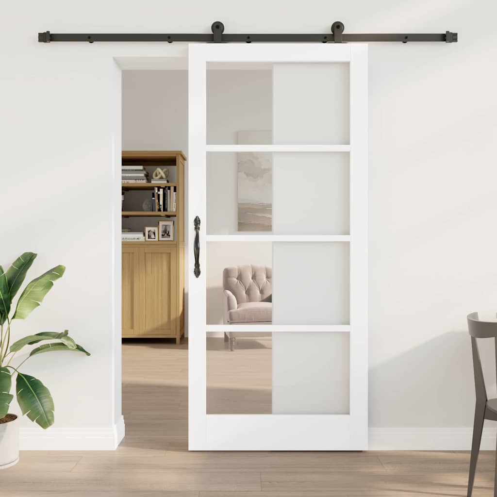 vidaXL Schuifdeur ORKDAL Wit 73,5 x 211 cm Massief grenenhout en glas