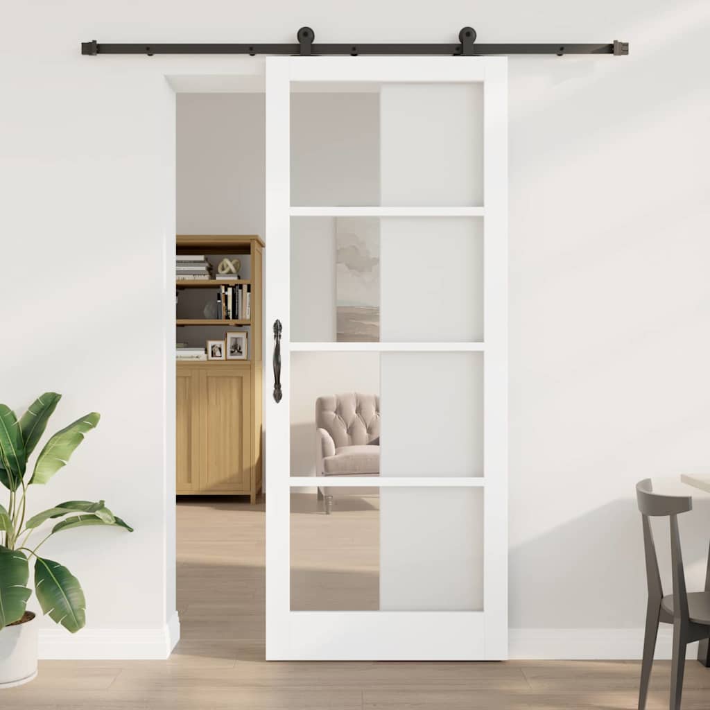 vidaXL Schuifdeur ORKDAL Wit 73,5 x 211 cm Massief grenenhout en glas
