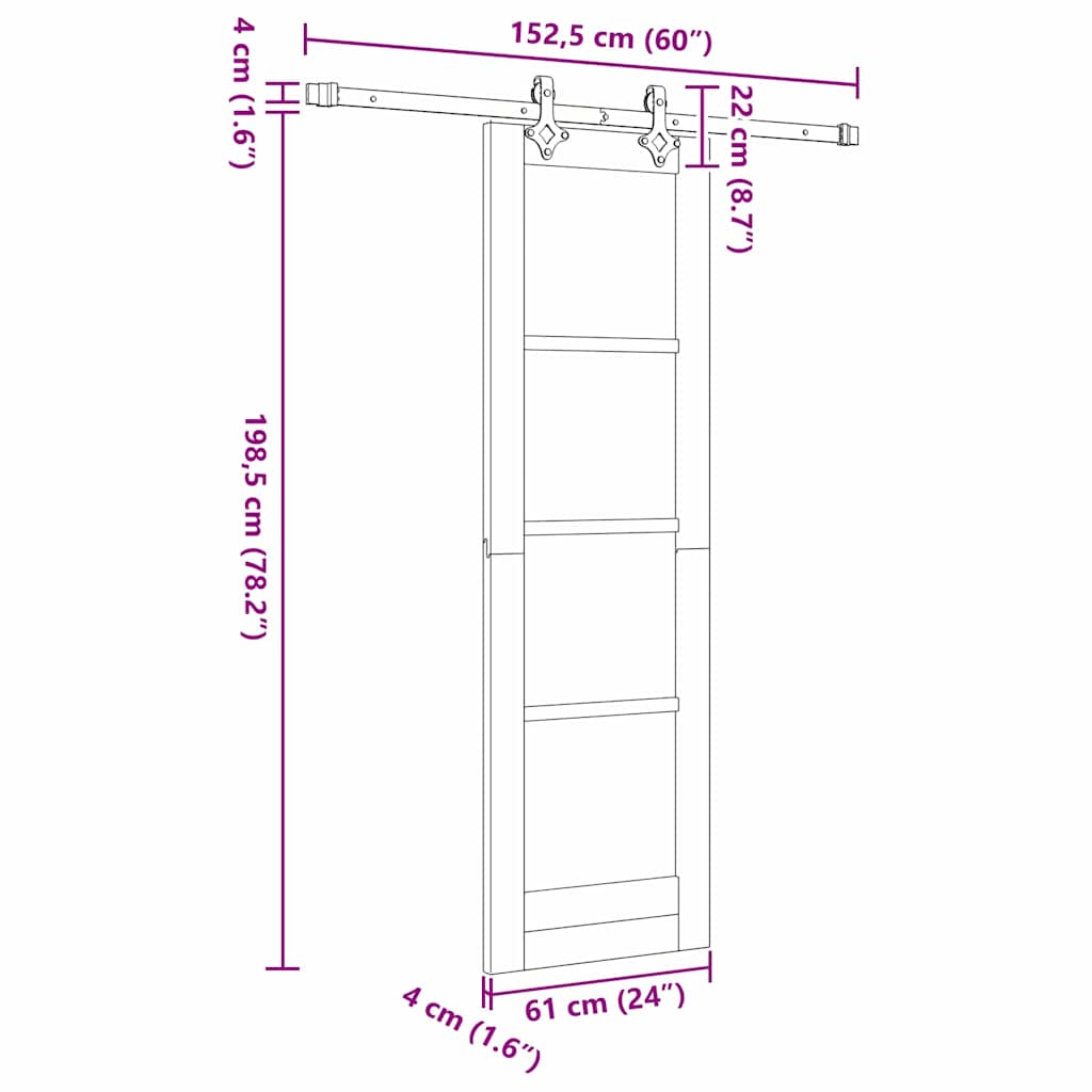 vidaXL Schuifdeur Wit 73,5 x 211 cm Massief grenenhout en glas