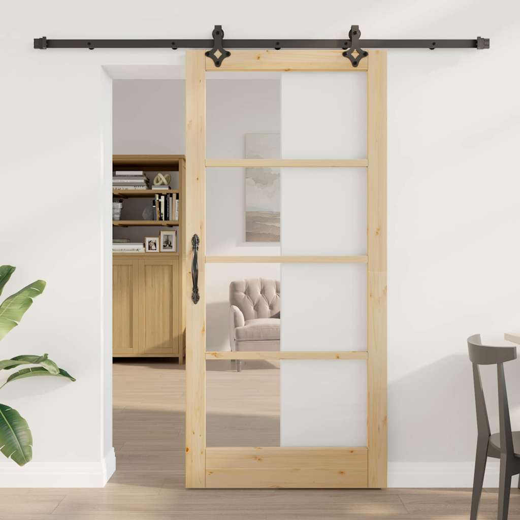 vidaXL Schuifdeur Wit 73,5 x 211 cm Massief grenenhout en glas