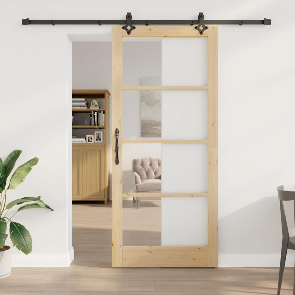 vidaXL Schuifdeur Wit 73,5 x 211 cm Massief grenenhout en glas
