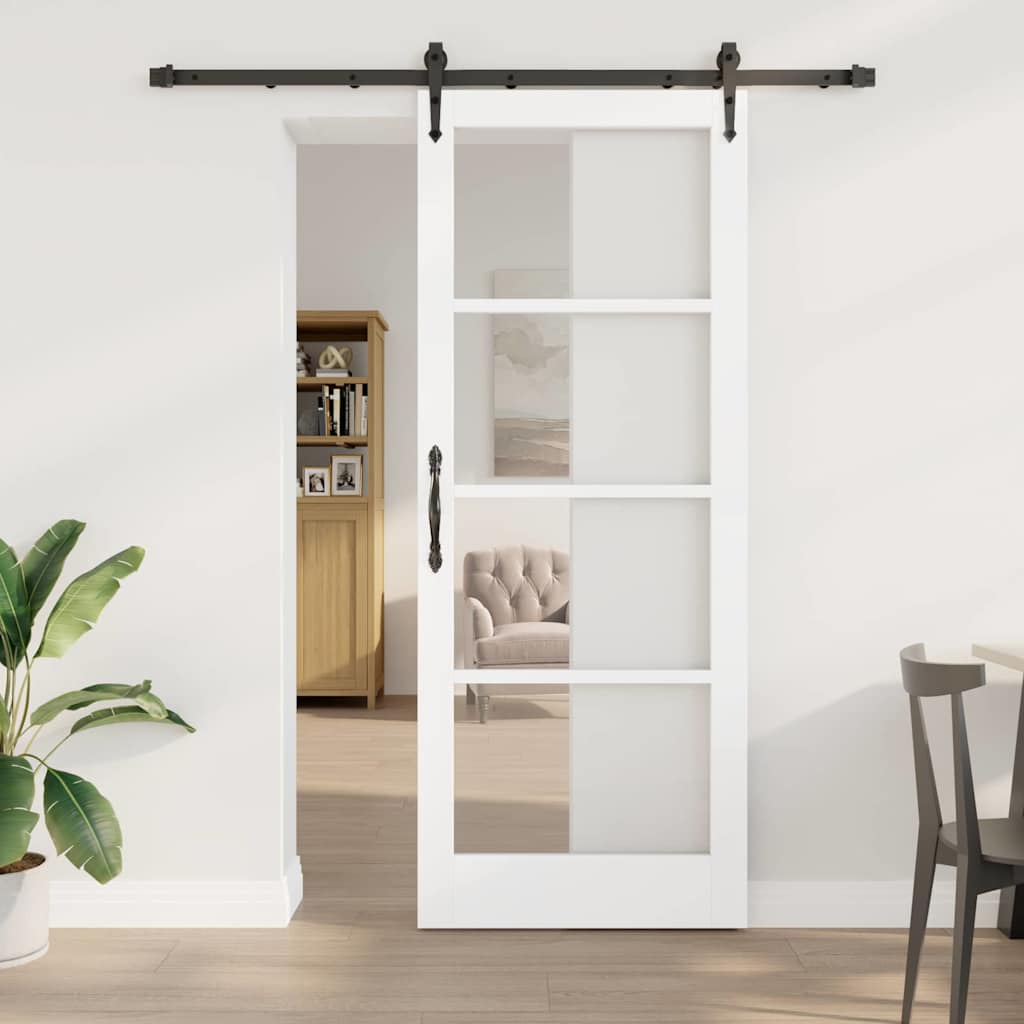 vidaXL Schuifdeur Wit 73,5 x 211 cm Massief grenenhout en glas
