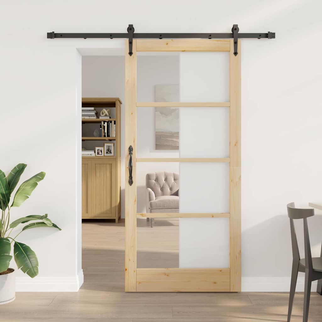 vidaXL Schuifdeur Wit 73,5 x 211 cm Massief grenenhout en glas