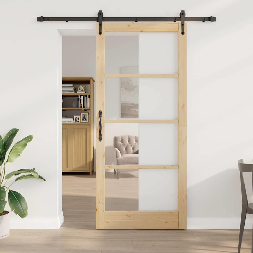 vidaXL Schuifdeur Wit 73,5 x 211 cm Massief grenenhout en glas