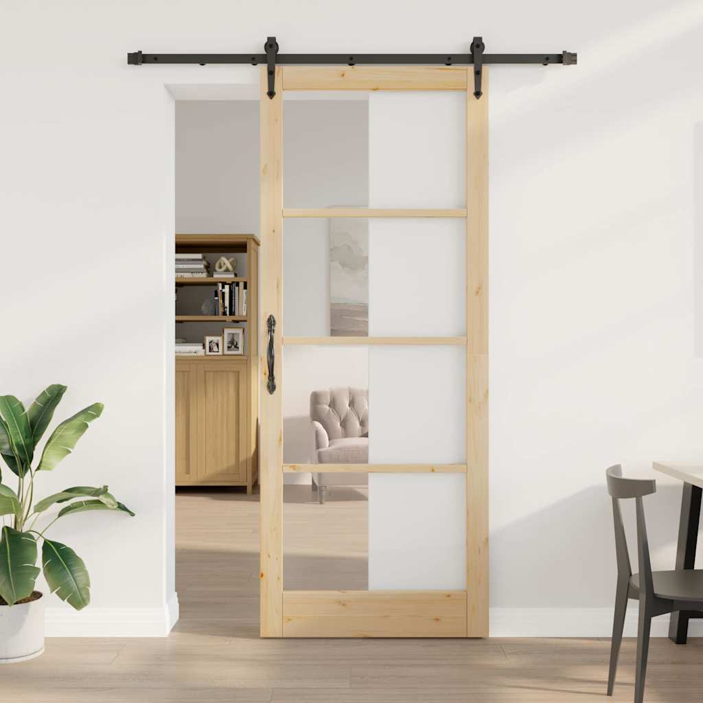 vidaXL Schuifdeur Wit 73,5 x 211 cm Massief grenenhout en glas