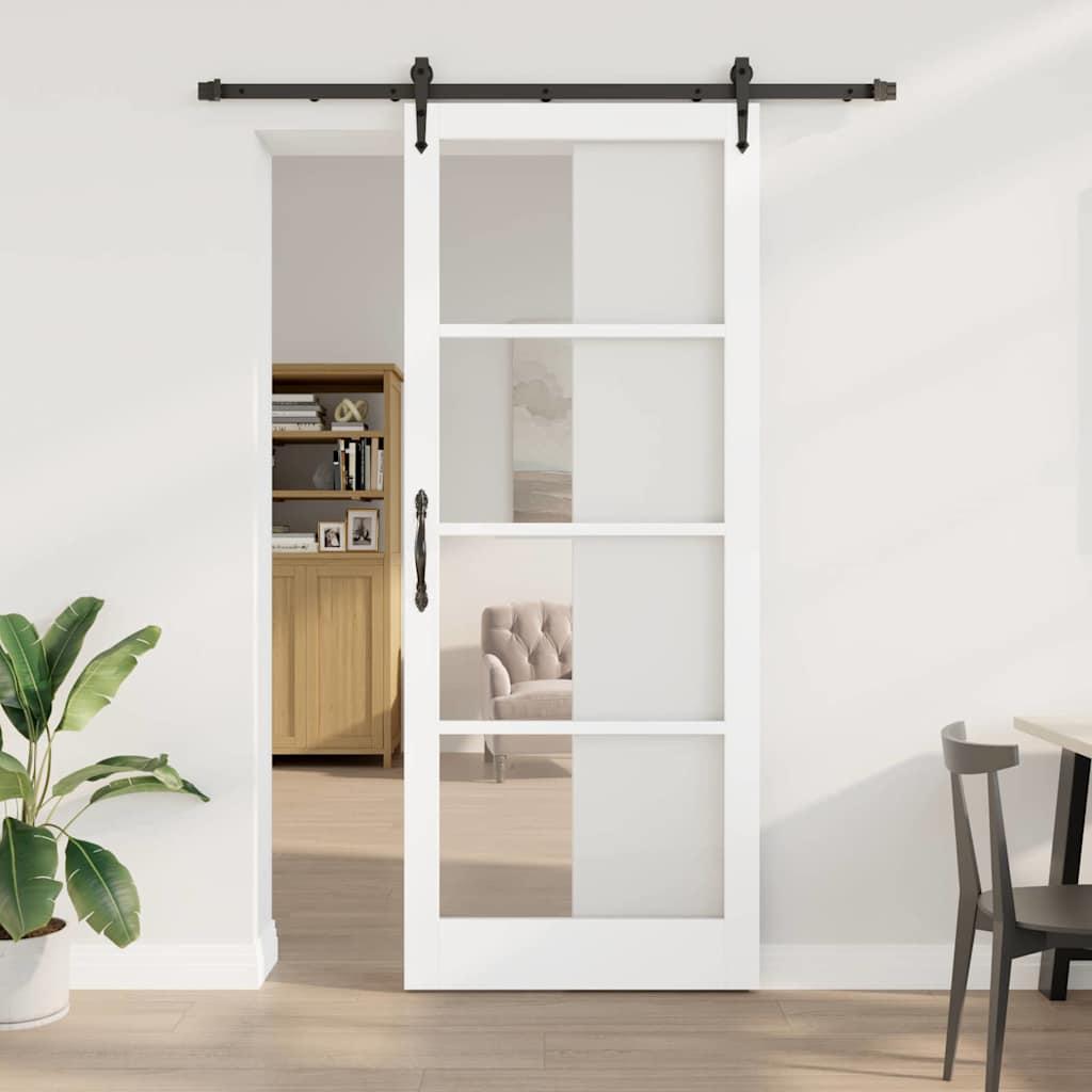 vidaXL Schuifdeur Wit 73,5 x 211 cm Massief grenenhout en glas