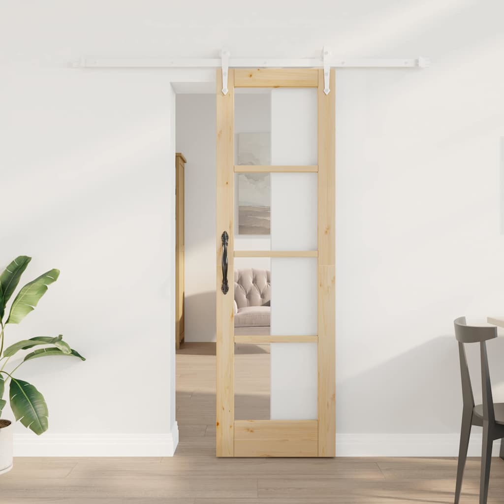 vidaXL Schuifdeur Wit 73,5 x 211 cm Massief grenenhout en glas