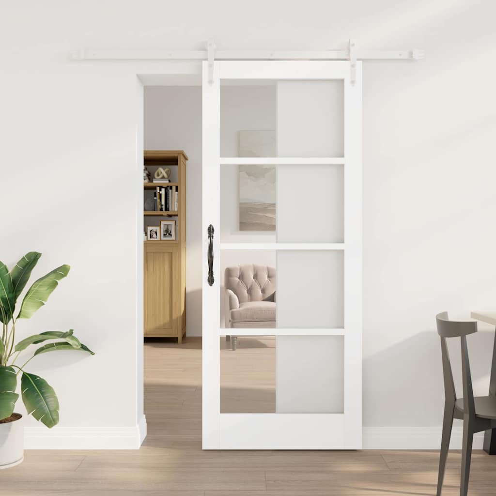 vidaXL Schuifdeur Wit 73,5 x 211 cm Massief grenenhout en glas