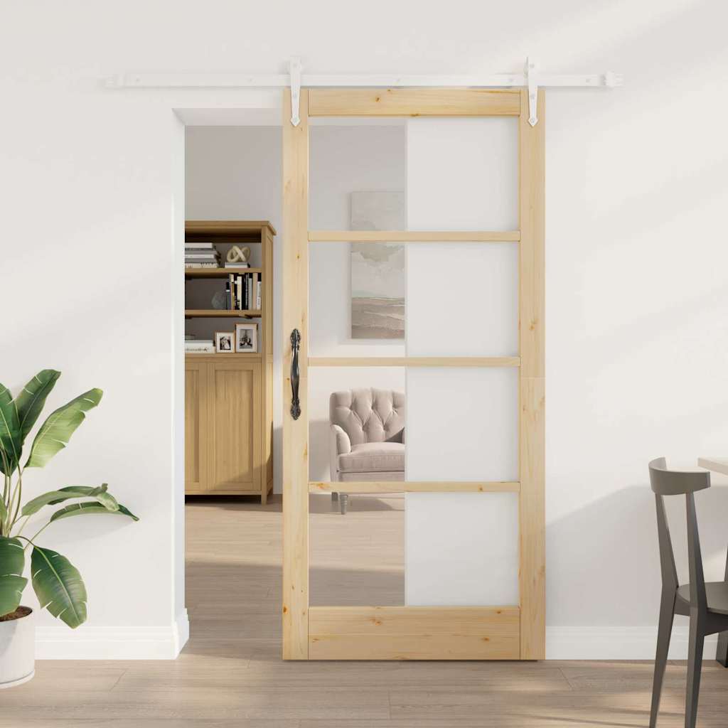 vidaXL Schuifdeur Wit 73,5 x 211 cm Massief grenenhout en glas