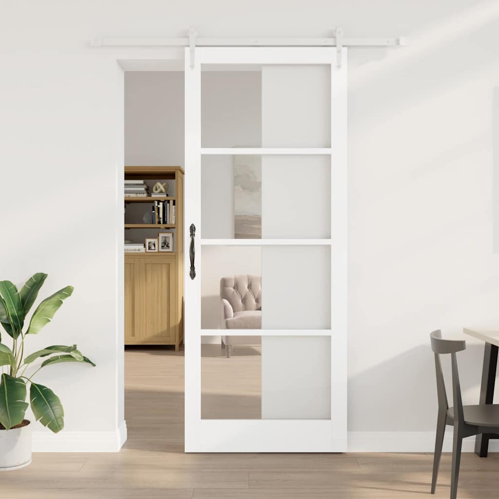 vidaXL Schuifdeur Wit 73,5 x 211 cm Massief grenenhout en glas