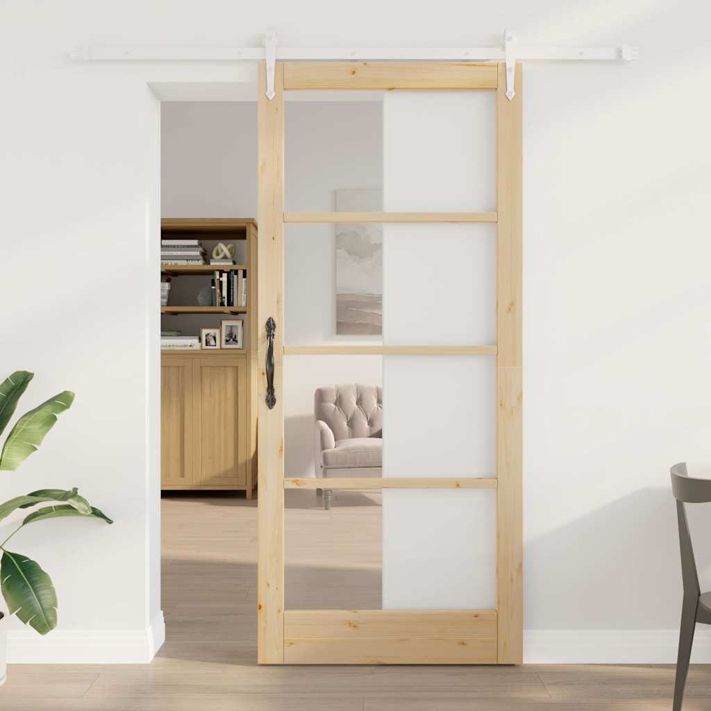 vidaXL Schuifdeur Wit 73,5 x 211 cm Massief grenenhout en glas