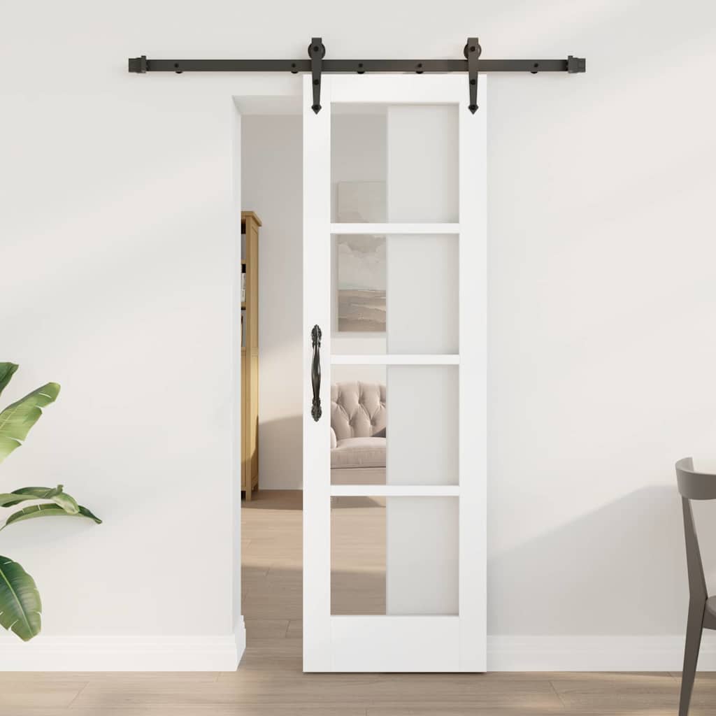 vidaXL Sliding Door ORKDAL White 73.5 x 211 cm Solid Pine and Glass