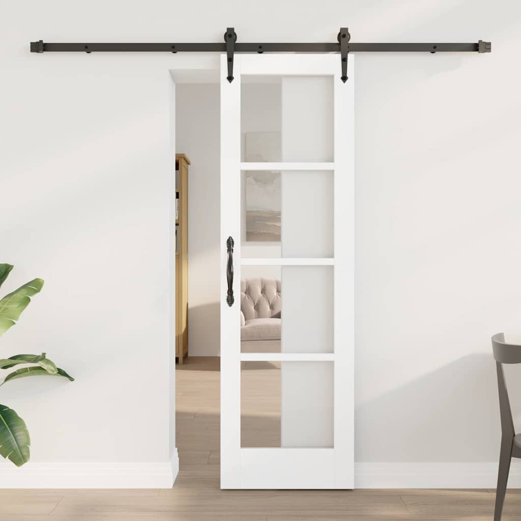 vidaXL Sliding Door ORKDAL White 73.5 x 211 cm Solid Pine and Glass
