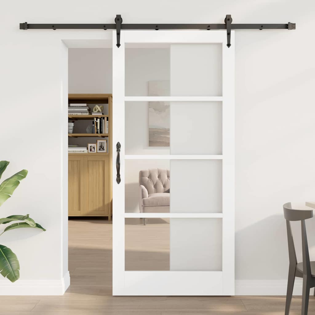 vidaXL Sliding Door ORKDAL White 73.5 x 211 cm Solid Pine and Glass