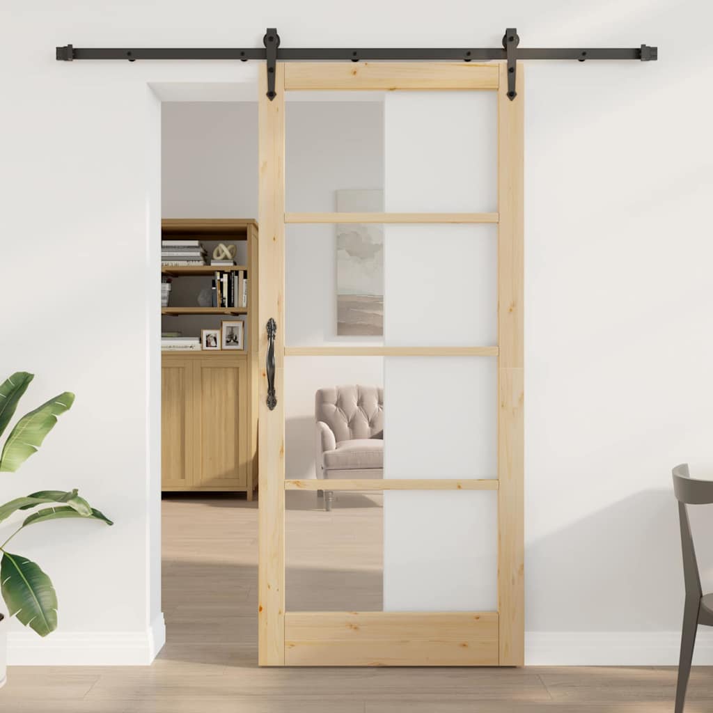 vidaXL Sliding Door ORKDAL White 73.5 x 211 cm Solid Pine and Glass