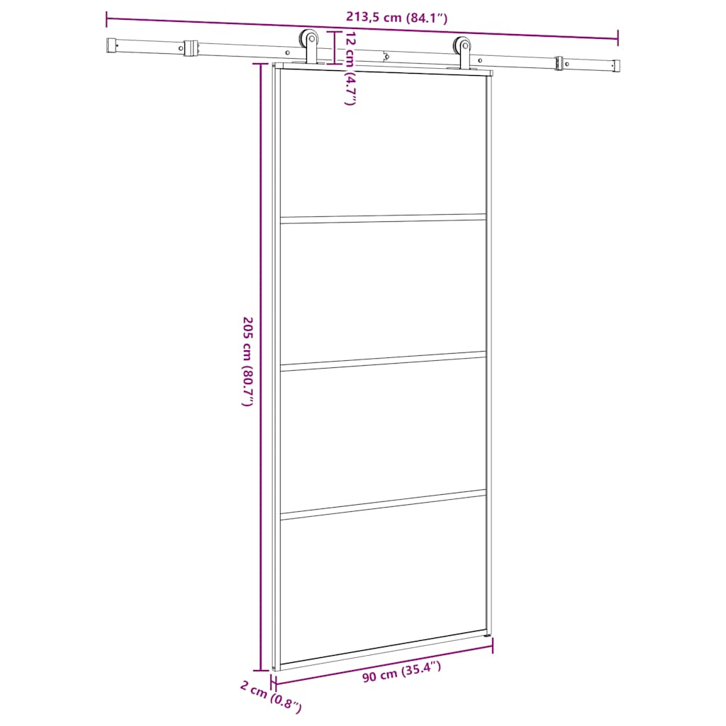 vidaXL Sliding Door with Hardware 76x205 cm ESG Glass and Aluminum