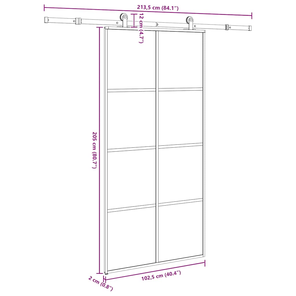 vidaXL Sliding Door with Hardware 76x205 cm ESG Glass and Aluminum