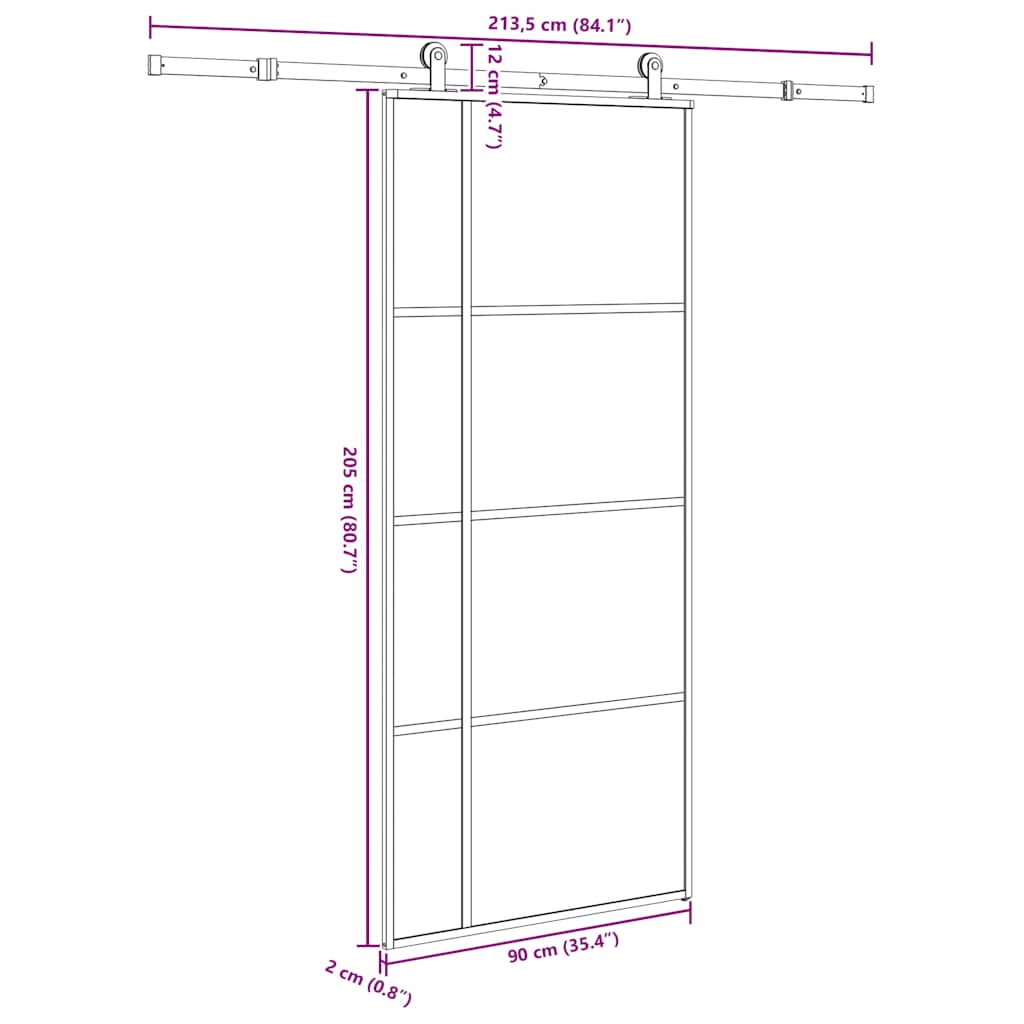 vidaXL Schuifdeur met beslag 76x205 cm ESG-glas en aluminium