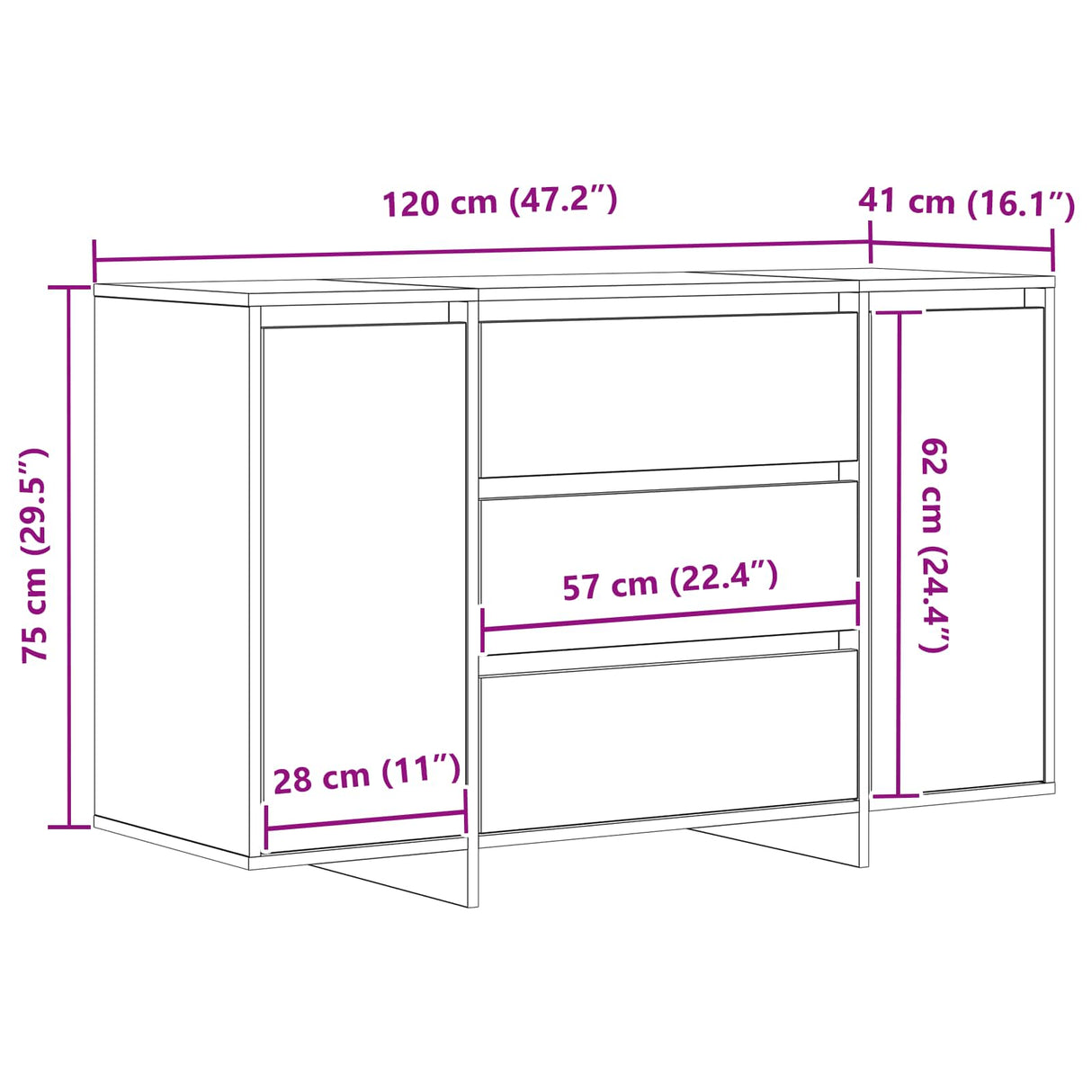 vidaXL Dressoir met lade Wit 120 x 41 x 75 cm Bewerkt hout