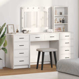 vidaXL Kaptafel met spiegellichten met lade 3 pcs Wit Bewerkt hout