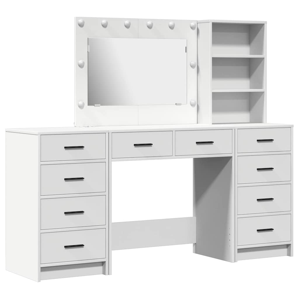 vidaXL Kaptafel met spiegellichten met lade 3 pcs Wit Bewerkt hout