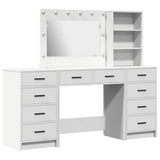 vidaXL Kaptafel met spiegellichten met lade 3 pcs Wit Bewerkt hout