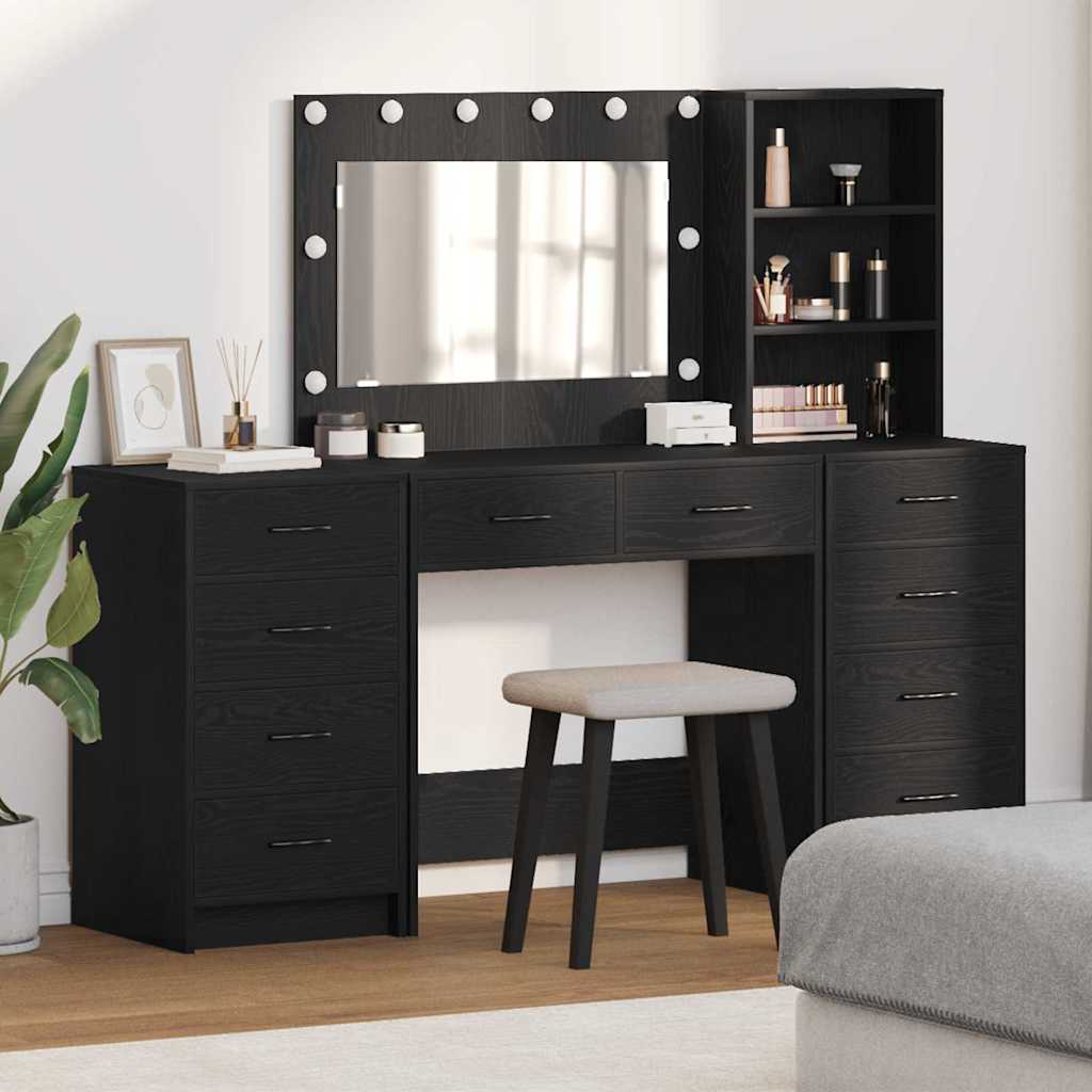 vidaXL Kaptafel met spiegellichten met lade 3 pcs Wit Bewerkt hout
