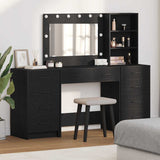 vidaXL Kaptafel met spiegellichten met lade 3 pcs Wit Bewerkt hout