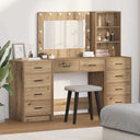vidaXL Kaptafel met spiegellichten met lade 3 pcs Wit Bewerkt hout