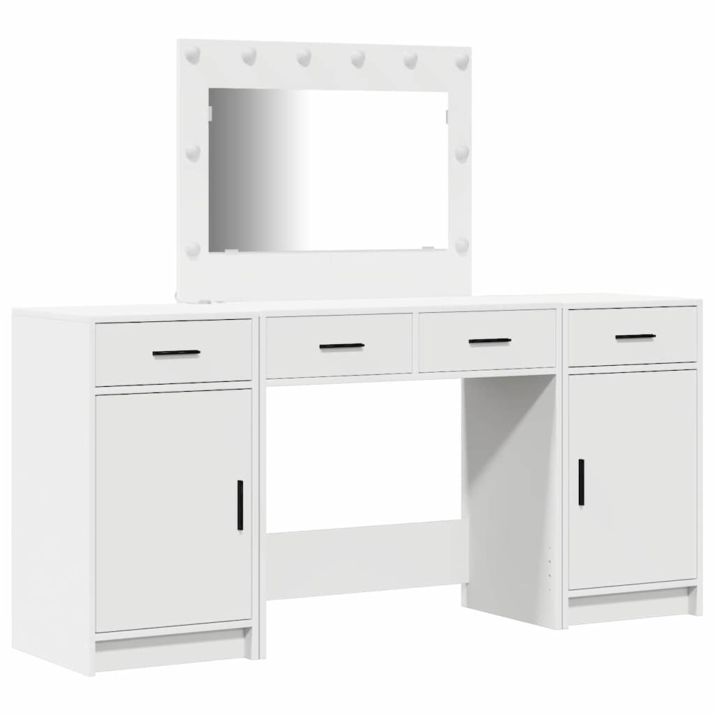 vidaXL Kaptafel met spiegellichten met lade 3 pcs Wit Bewerkt hout