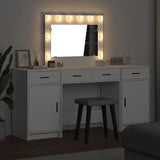 vidaXL Kaptafel met spiegellichten met lade 3 pcs Wit Bewerkt hout