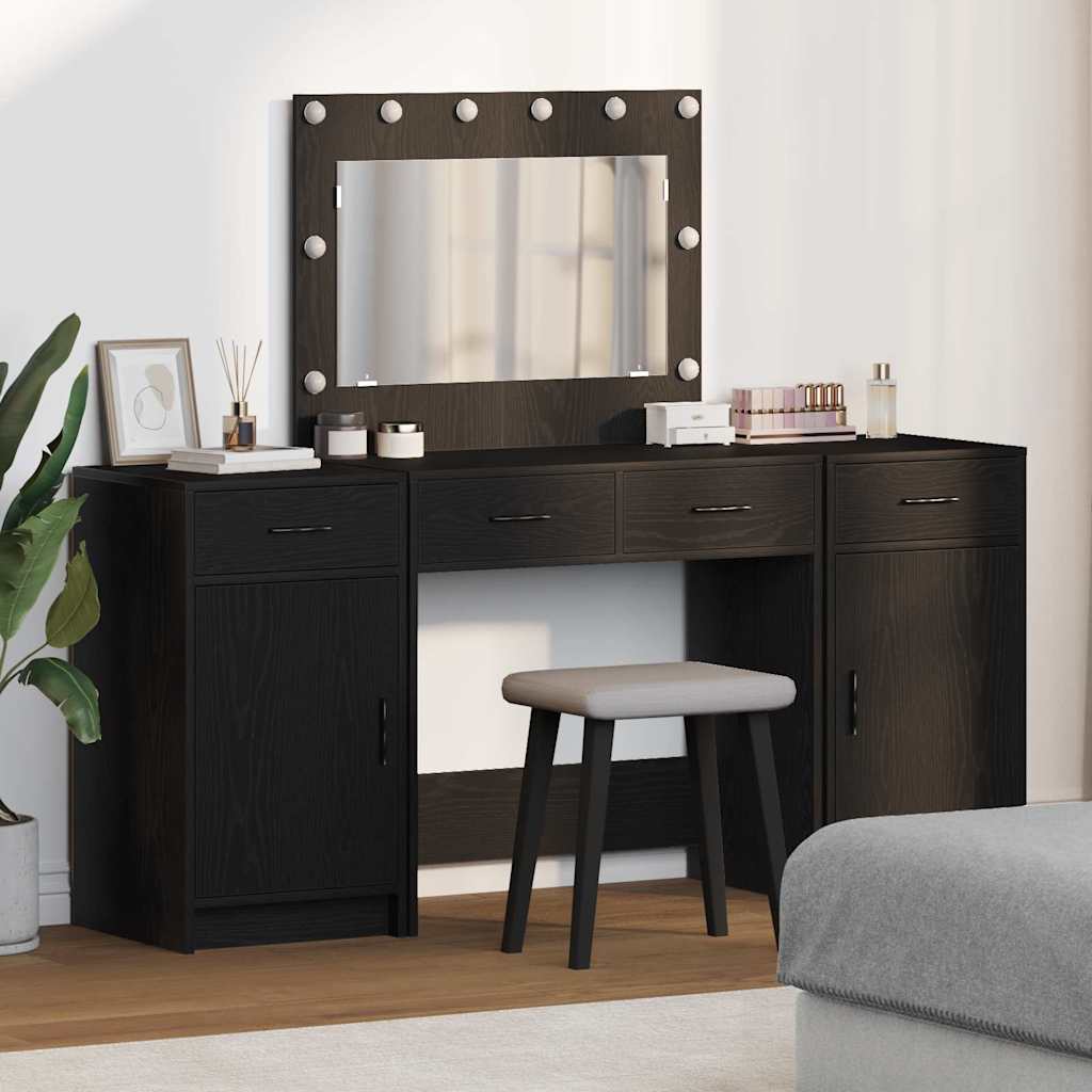 vidaXL Kaptafel met spiegellichten met lade 3 pcs Wit Bewerkt hout