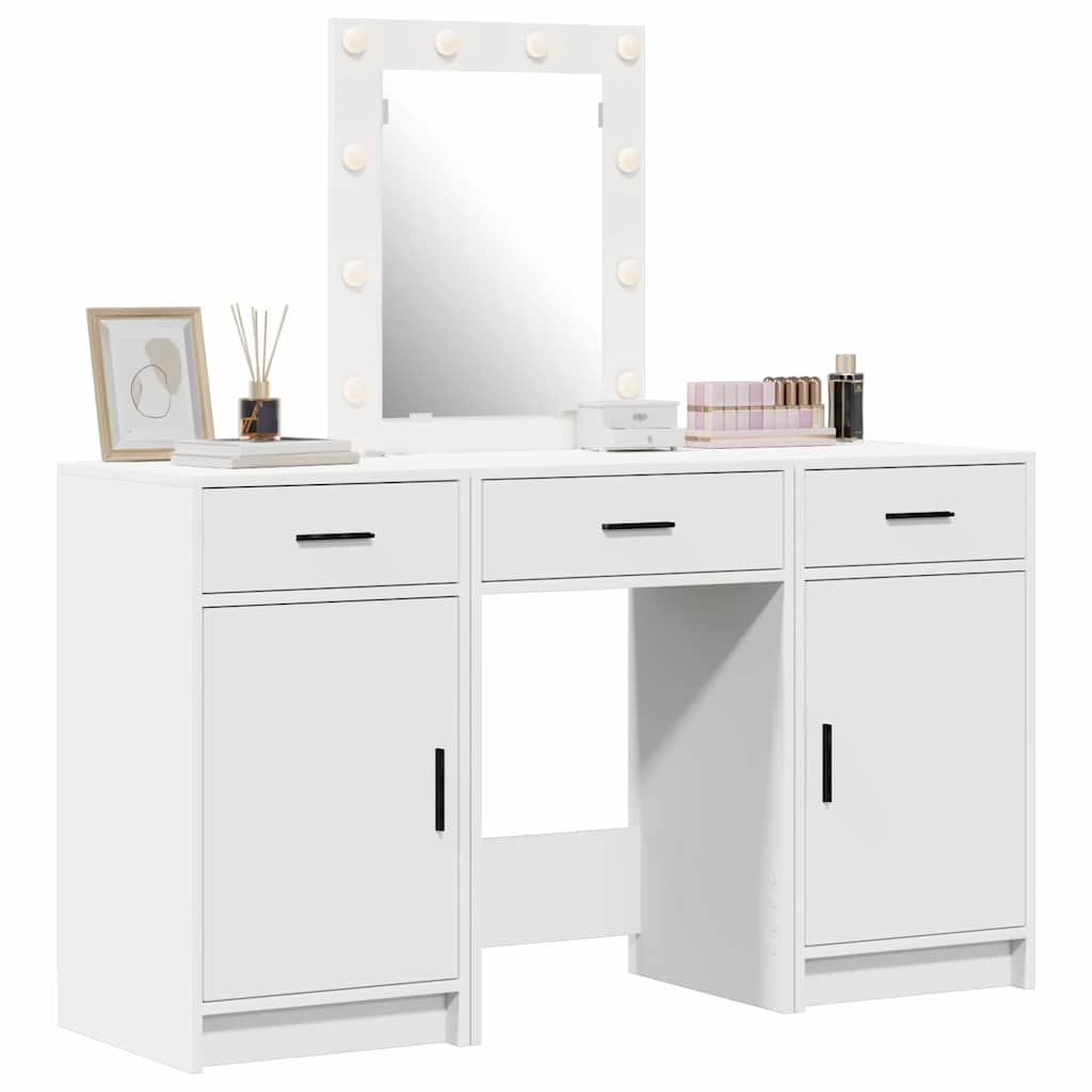vidaXL Dressing table with mirror lights White 50 x 41 x 135 cm Engineered wood