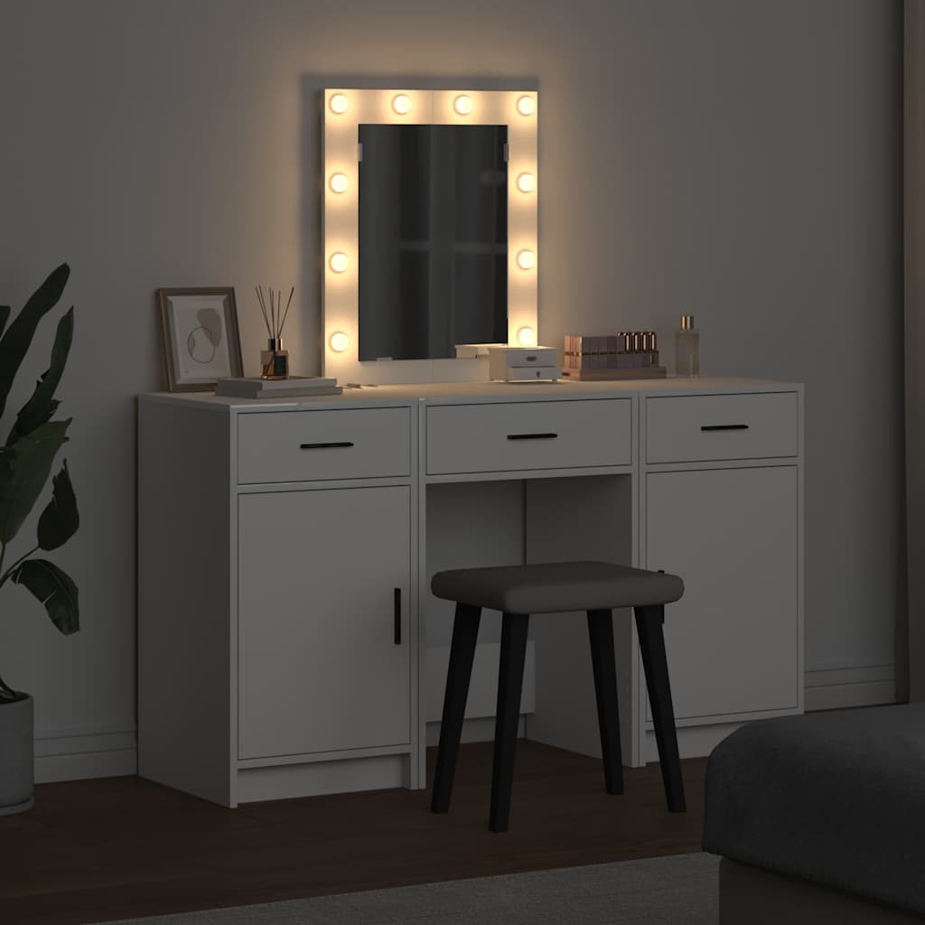 vidaXL Dressing table with mirror lights White 50 x 41 x 135 cm Engineered wood