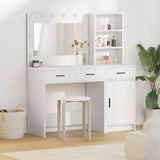 vidaXL Dressing Table with Mirror Lights with Drawer 2 pcs White Engineered Wood