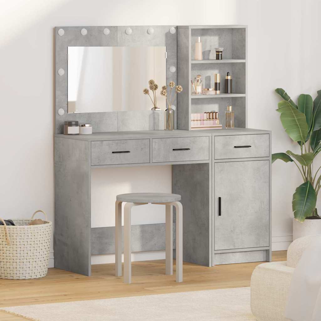 vidaXL Dressing Table with Mirror Lights with Drawer 2 pcs White Engineered Wood