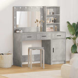 vidaXL Dressing Table with Mirror Lights with Drawer 2 pcs White Engineered Wood